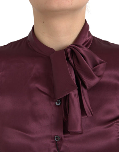 Dolce &amp; Gabbana – Kastanienbraune Bluse mit Ascot-Kragen und langen Ärmeln
