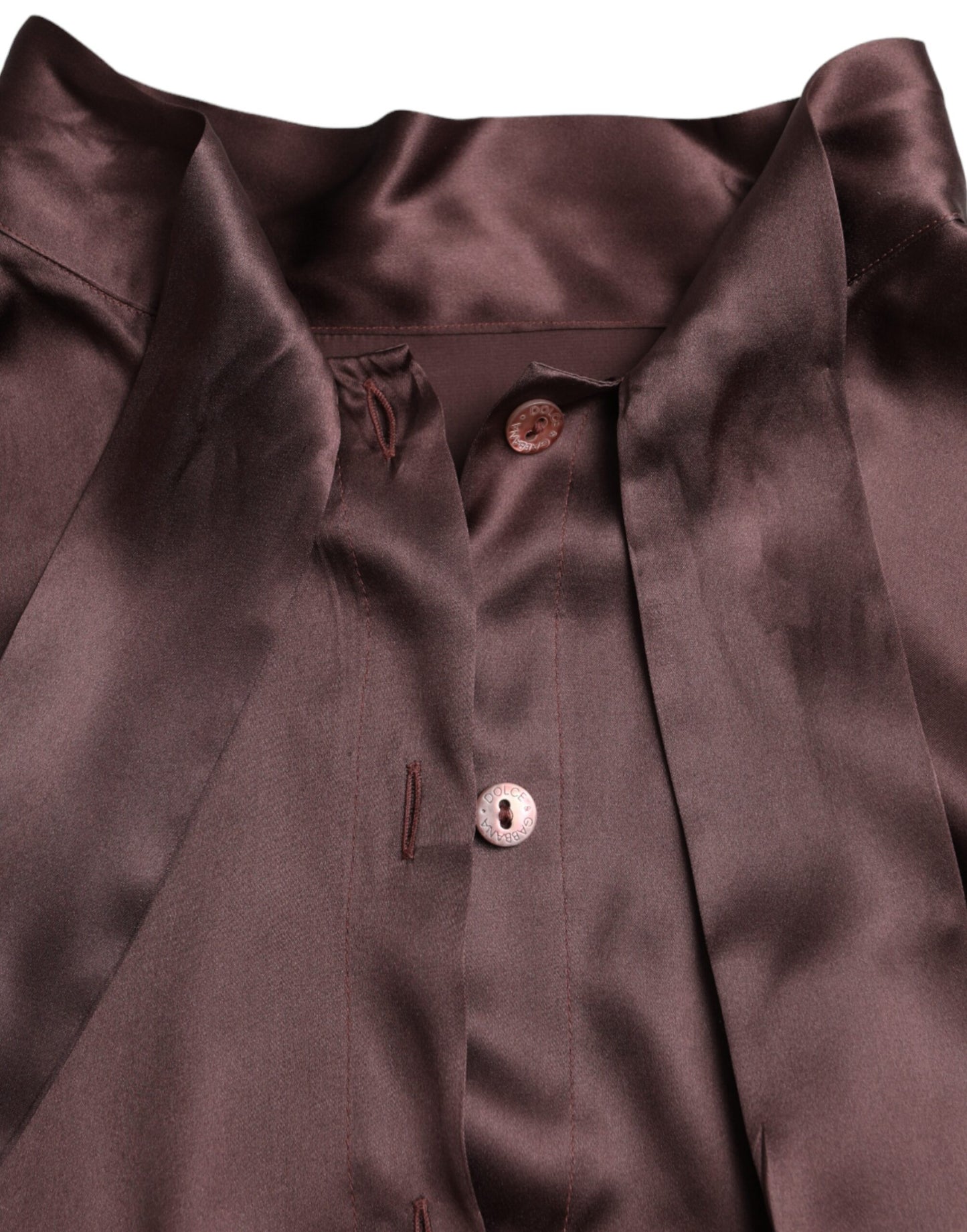 Dolce &amp; Gabbana, Braune Bluse mit Ascot-Kragen und langen Ärmeln
