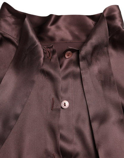 Dolce &amp; Gabbana, Braune Bluse mit Ascot-Kragen und langen Ärmeln