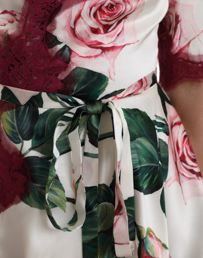 Dolce &amp; Gabbana – Weißes Seidentop mit Blumenspitze und kurzen Ärmeln