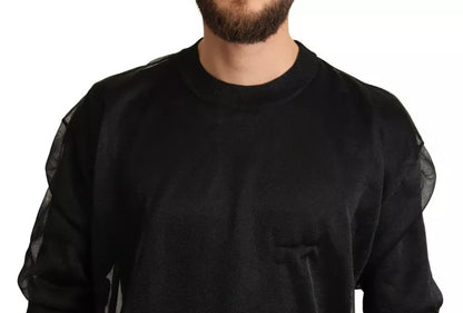 Dolce &amp; Gabbana – Schwarzer Pullover mit Rundhalsausschnitt und langem Logo