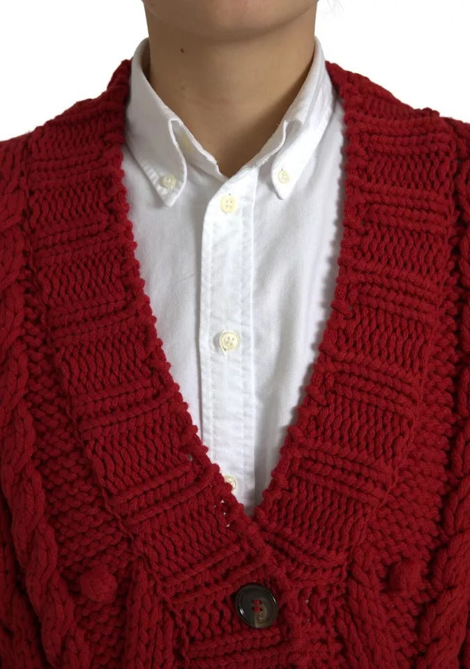 Dolce &amp; Gabbana – Roter Wollstrick-Cardigan mit Knopfleiste