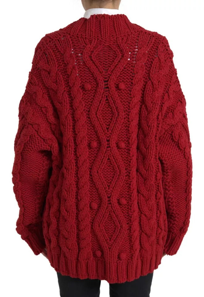 Dolce &amp; Gabbana – Roter Wollstrick-Cardigan mit Knopfleiste