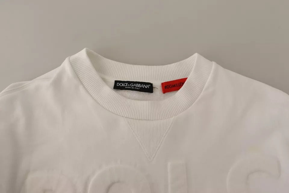 Dolce &amp; Gabbana – Weißes Baumwoll-Sweatshirt mit Logoprägung