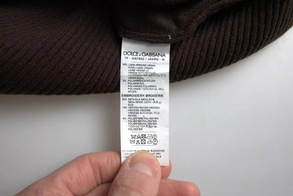 تيشيرت رجالي قصير الأكمام بياقة وشعار بني من دولتشي آند غابانا