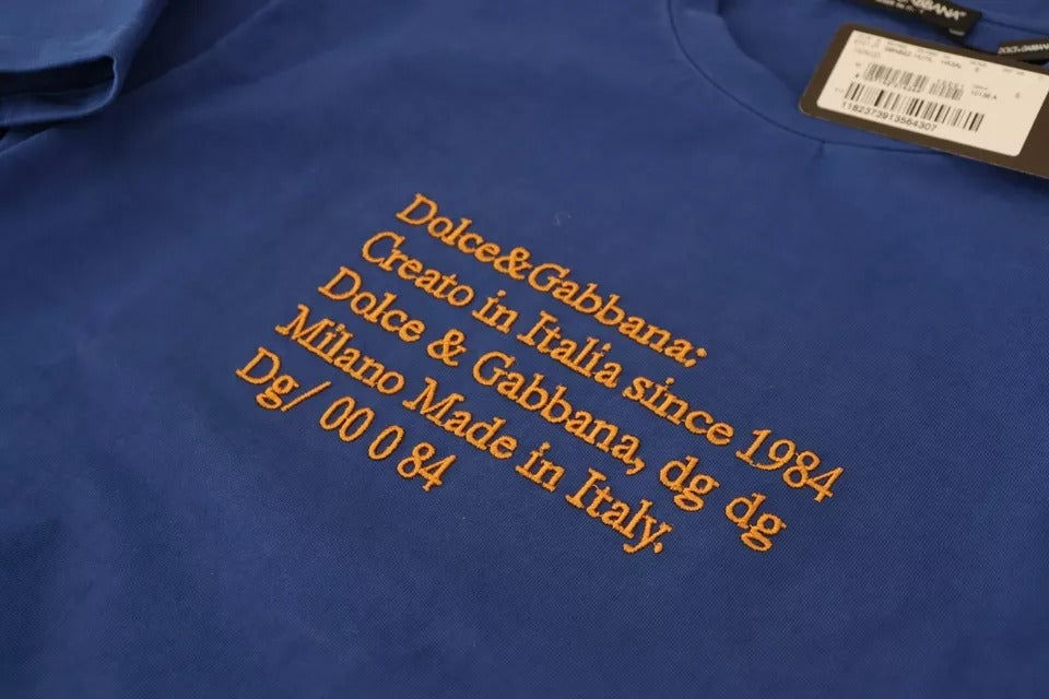 Dolce &amp; Gabbana – Blaues Baumwoll-T-Shirt mit Rundhalsausschnitt und Logo-Print