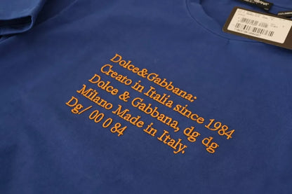 Dolce &amp; Gabbana – Blaues Baumwoll-T-Shirt mit Rundhalsausschnitt und Logo-Print
