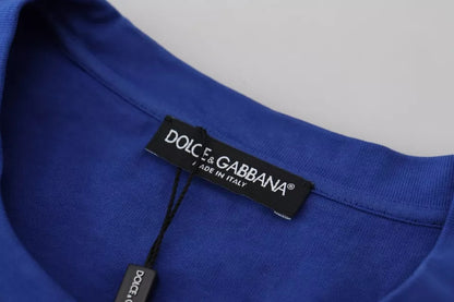 Dolce &amp; Gabbana – Blaues Baumwoll-T-Shirt mit Rundhalsausschnitt und Logo-Print