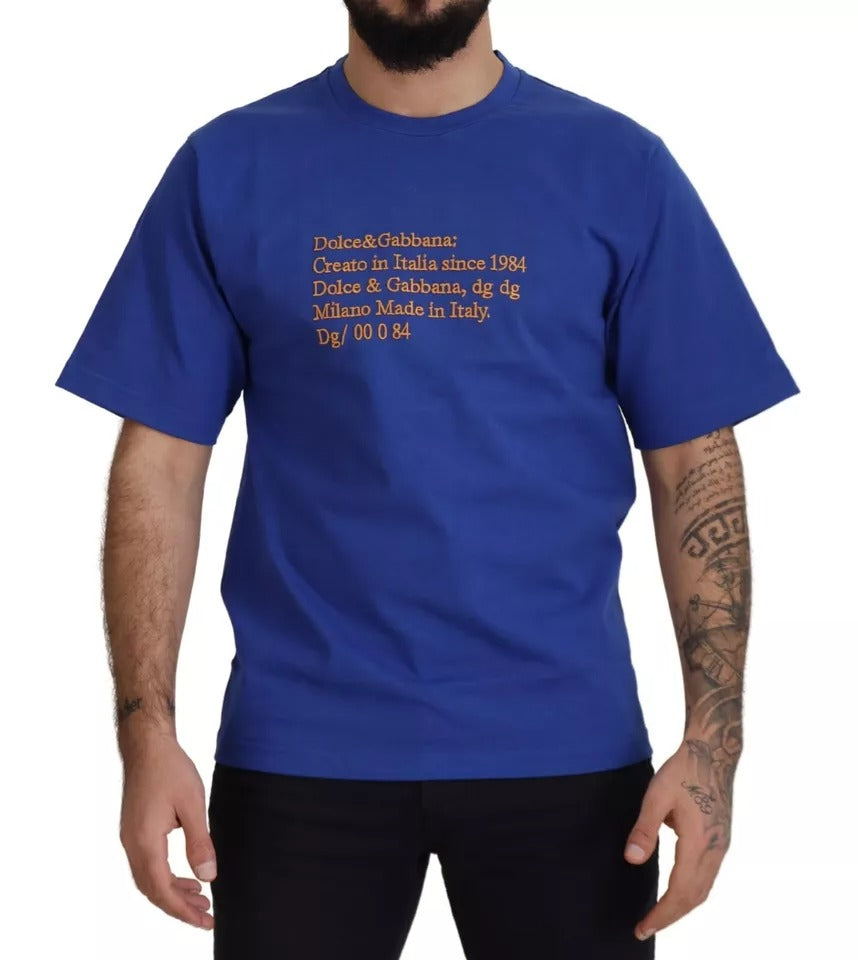 Dolce &amp; Gabbana – Blaues Baumwoll-T-Shirt mit Rundhalsausschnitt und Logo-Print