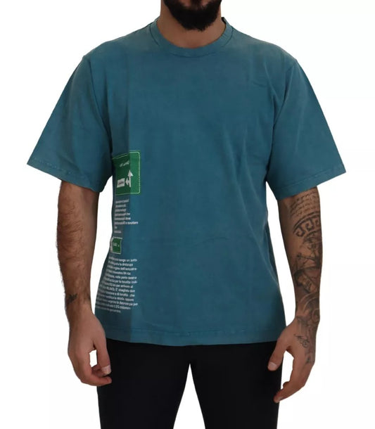 Dolce &amp; Gabbana Blaues Baumwoll-T-Shirt mit Rundhalsausschnitt und Logo-Print