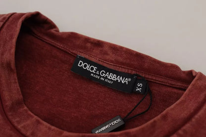 Dolce &amp; Gabbana Kastanienbraunes bedrucktes T-Shirt aus Baumwolle mit Rundhalsausschnitt