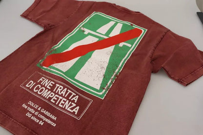 Dolce &amp; Gabbana Kastanienbraunes bedrucktes T-Shirt aus Baumwolle mit Rundhalsausschnitt