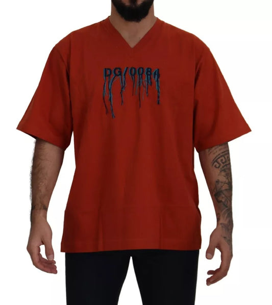 Dolce &amp; Gabbana – Rotes Baumwoll-T-Shirt mit Rundhalsausschnitt und Logo-Stickerei