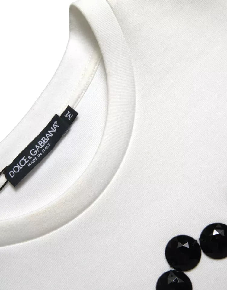 تي شيرت دولتشي آند غابانا أبيض قطني أسود HOT كريستال توب