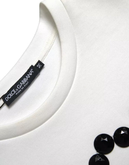 تي شيرت دولتشي آند غابانا أبيض قطني أسود HOT كريستال توب