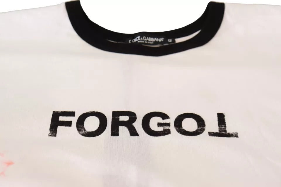 Dolce &amp; Gabbana – Weißes, kurzes T-Shirt mit „Forgot“-Print und kurzen Ärmeln