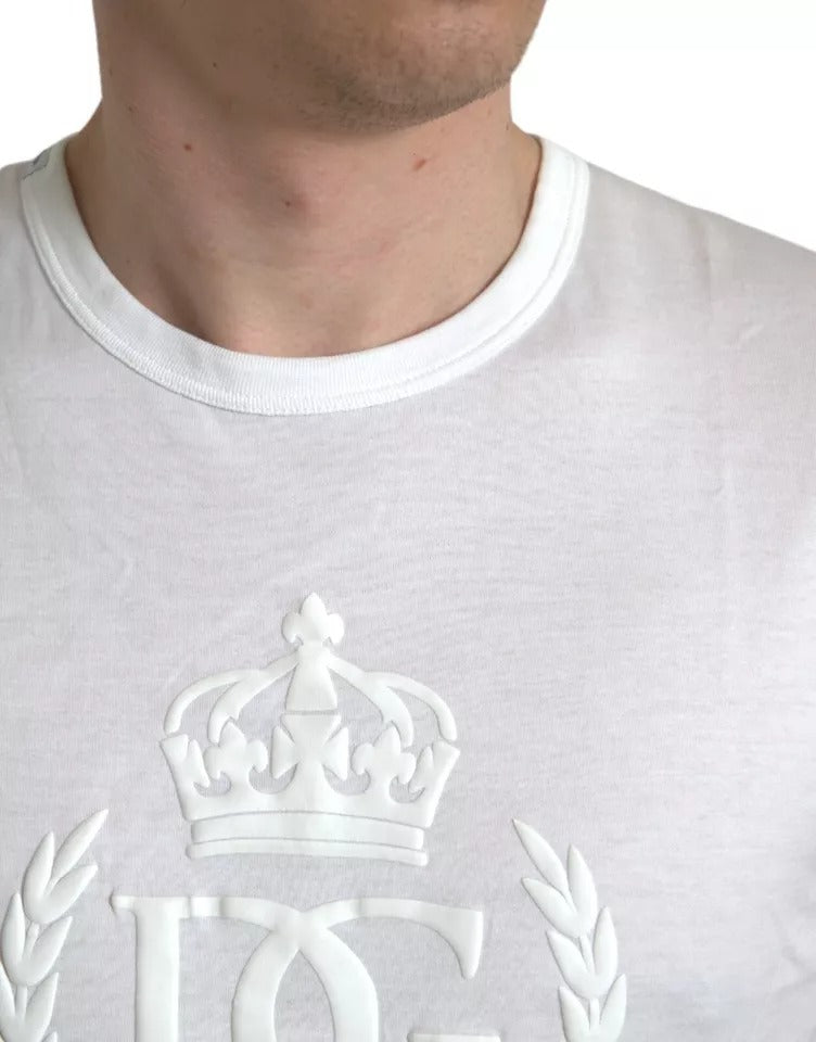 Dolce &amp; Gabbana – Weißes T-Shirt mit Rundhalsausschnitt und Logoprägung und kurzen Ärmeln