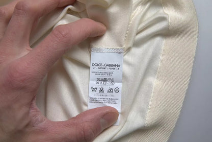 Dolce &amp; Gabbana – Weißes, kurzes Seiden-T-Shirt mit Knopfverschluss