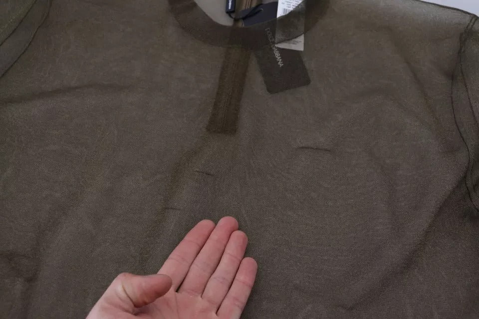 بلوزة دولتشي آند غابانا سوداء شفافة بياقة دائرية وأكمام طويلة