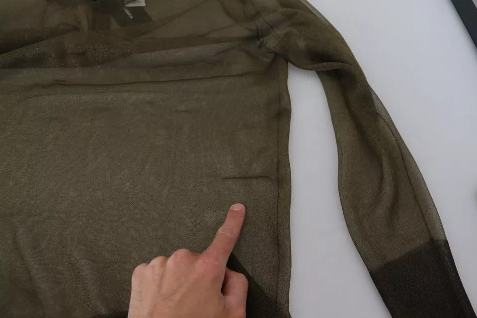 بلوزة دولتشي آند غابانا سوداء شفافة بياقة دائرية وأكمام طويلة