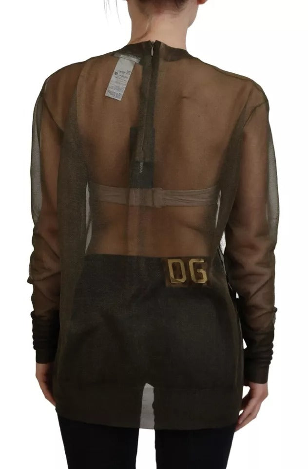 بلوزة دولتشي آند غابانا سوداء شفافة بياقة دائرية وأكمام طويلة