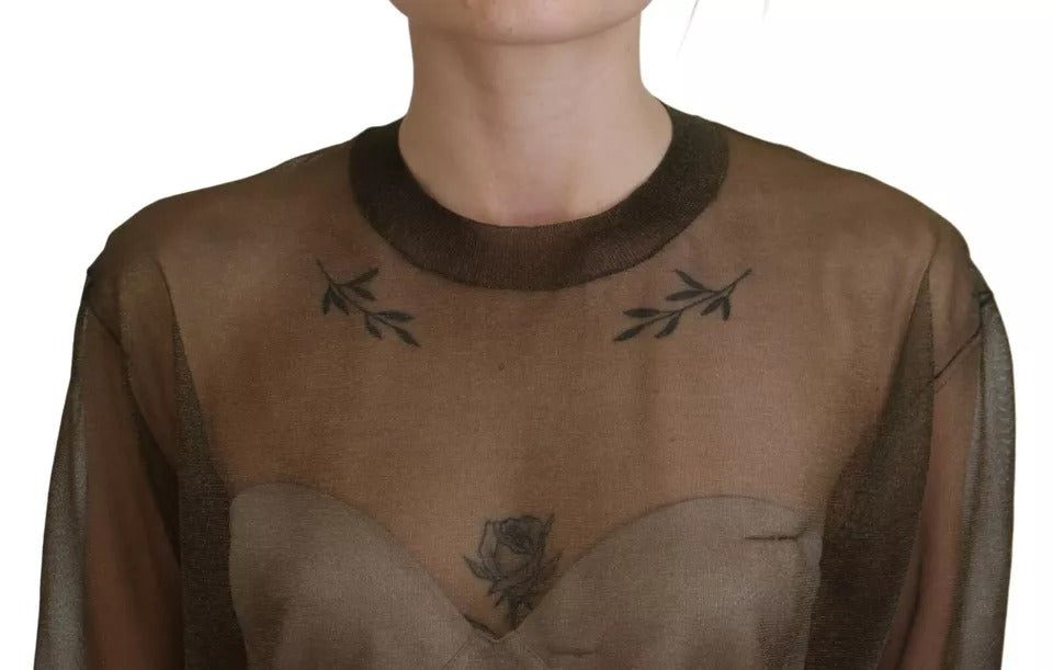 بلوزة دولتشي آند غابانا سوداء شفافة بياقة دائرية وأكمام طويلة