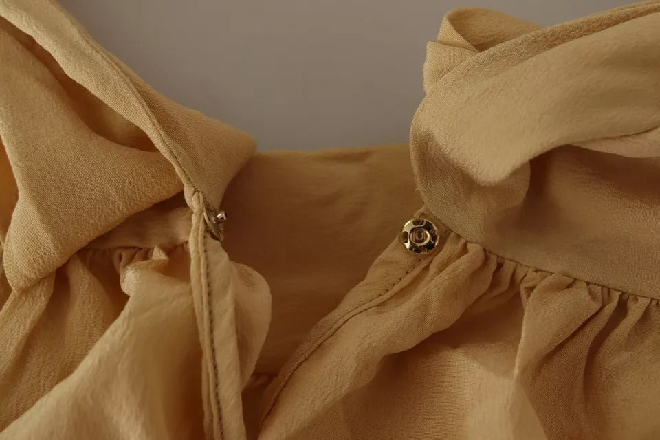 Dolce &amp; Gabbana Senffarbenes Hemd mit Ascot-Kragen und Seidenbluse