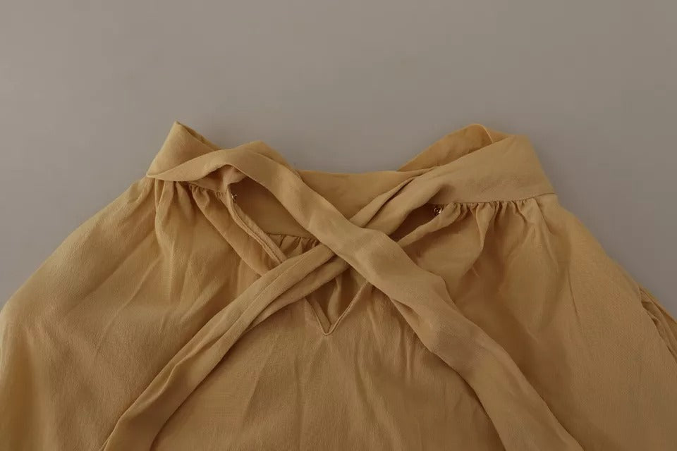 Dolce &amp; Gabbana Senffarbenes Hemd mit Ascot-Kragen und Seidenbluse