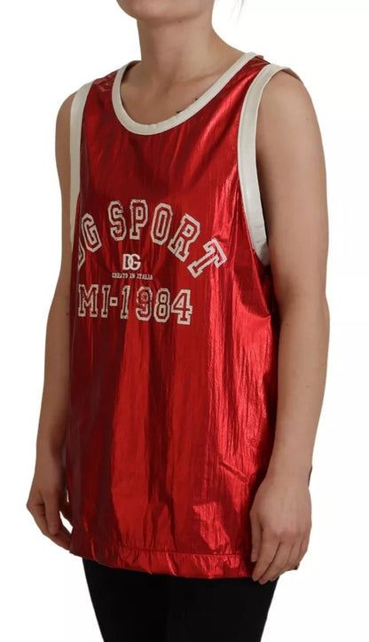 Dolce &amp; Gabbana, rotes, ärmelloses Jersey-Top mit Logo-Print aus Nylon