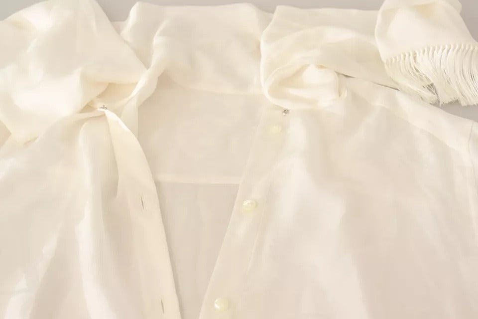 Dolce &amp; Gabbana Weiße Bluse mit Ascot-Kragen, Hemd mit Seidenknöpfen