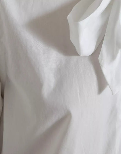 Dolce &amp; Gabbana – Weißes, langärmliges Oberteil aus Baumwolle mit Ascot-Kragen