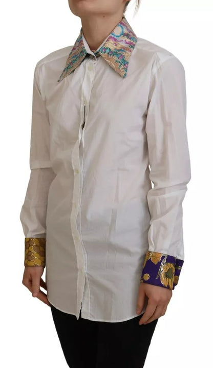 Dolce &amp; Gabbana – Weißes, geblümtes Jacquard-Oberteil aus Baumwolle mit langen Ärmeln