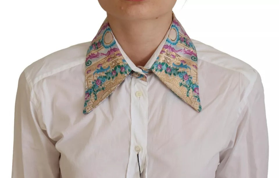 Dolce &amp; Gabbana – Weißes, geblümtes Jacquard-Oberteil aus Baumwolle mit langen Ärmeln