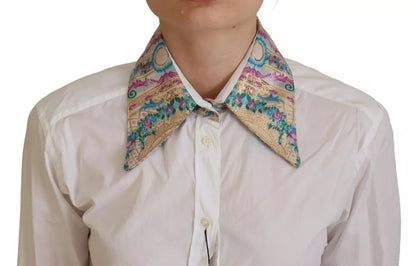 Dolce &amp; Gabbana – Weißes, geblümtes Jacquard-Oberteil aus Baumwolle mit langen Ärmeln