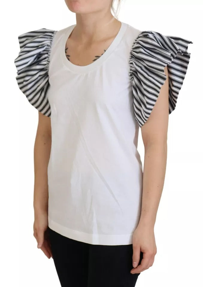 Dolce &amp; Gabbana – Weiß gestreiftes Pullover-Oberteil mit kurzen Ärmeln