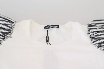 Dolce &amp; Gabbana – Weiß gestreiftes Pullover-Oberteil mit kurzen Ärmeln