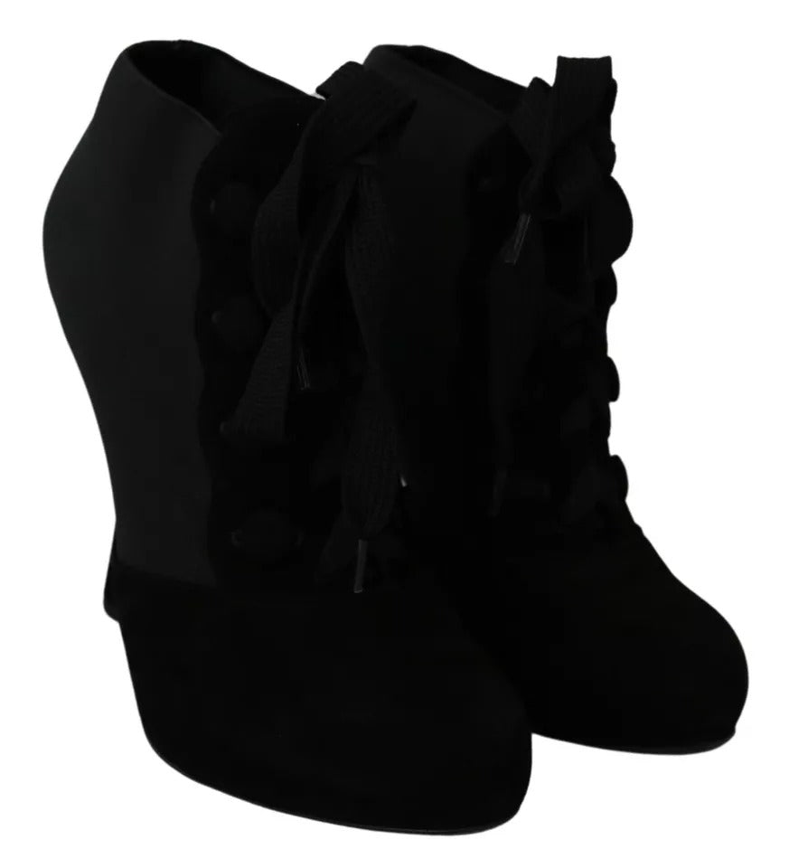 Dolce &amp; Gabbana Schwarze Wildleder Stretch Ankle Boots Booties Schuhe