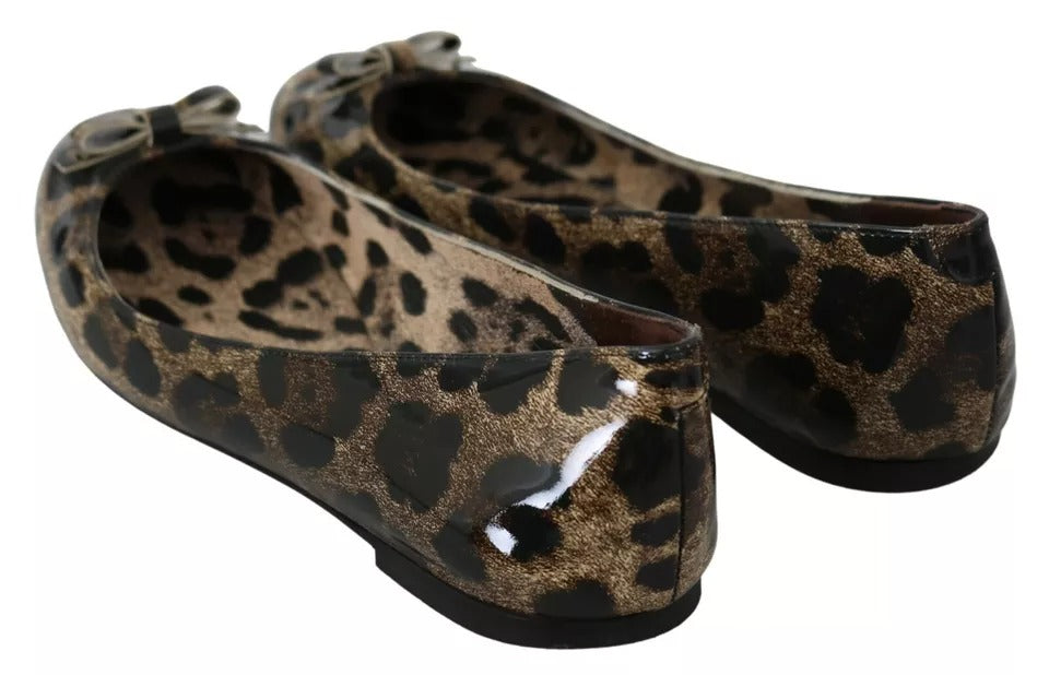 Dolce &amp; Gabbana – Ballerinas aus Leder mit Leopardenmuster in Braun