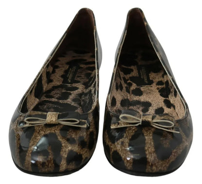 Dolce &amp; Gabbana – Ballerinas aus Leder mit Leopardenmuster in Braun