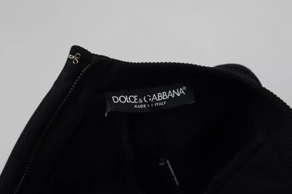 Dolce &amp; Gabbana – Schwarzes, langärmliges Minikleid aus Baumwolle in A-Linie