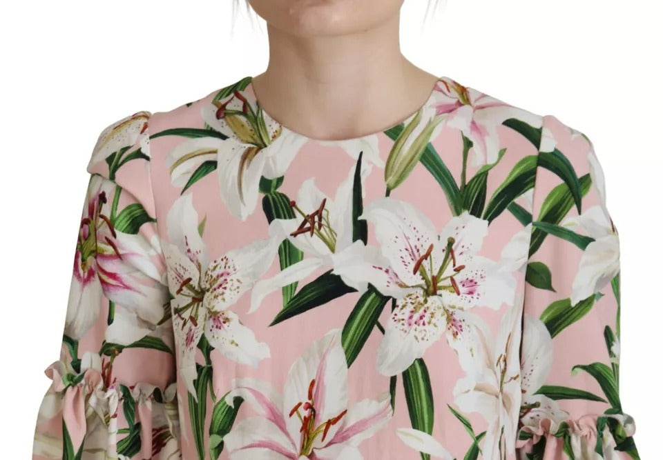 Dolce &amp; Gabbana Pink Lily Viskose-Etuikleid in Knielänge