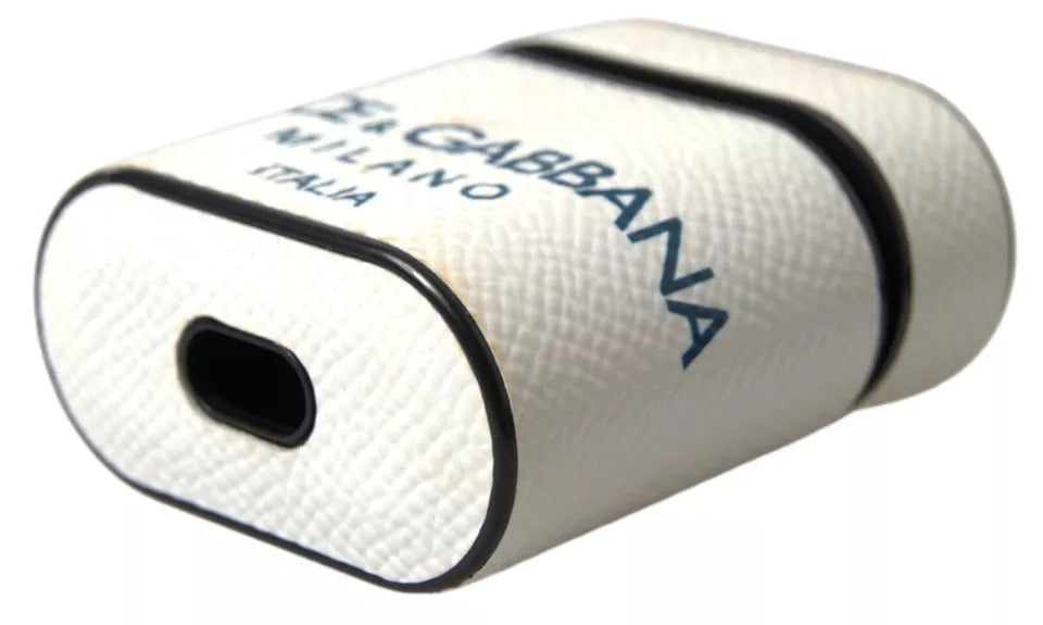 Dolce &amp; Gabbana – Airpods-Hülle mit Logo-Print-Riemen aus weiß-blauem Kalbsleder