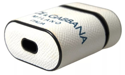 Dolce &amp; Gabbana – Airpods-Hülle mit Logo-Print-Riemen aus weiß-blauem Kalbsleder