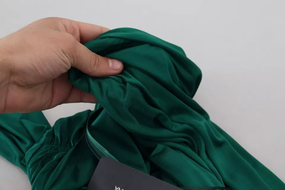 فستان دولتشي آند غابانا متوسط ​​الطول بأكمام طويلة من الفيسكوز باللون الأخضر الداكن