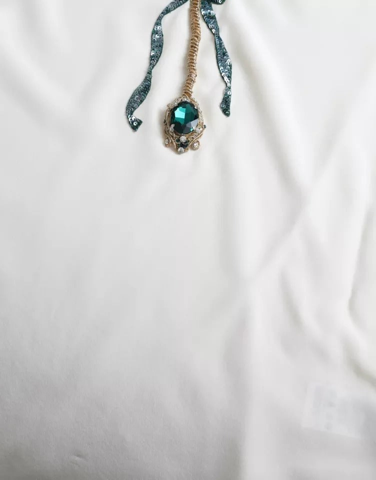 Dolce &amp; Gabbana – Blusentop mit 3/4-Ärmeln aus weißer Seide und Kristallen