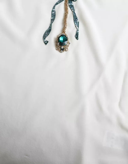 Dolce &amp; Gabbana – Blusentop mit 3/4-Ärmeln aus weißer Seide und Kristallen