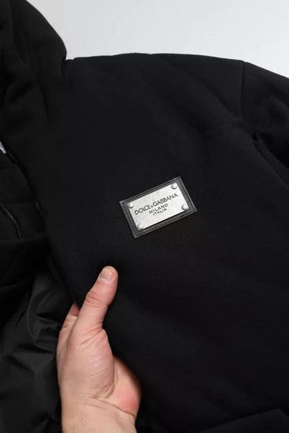 Dolce &amp; Gabbana – Schwarze Bomberjacke aus Baumwolle mit Kapuze und Logo für Herren
