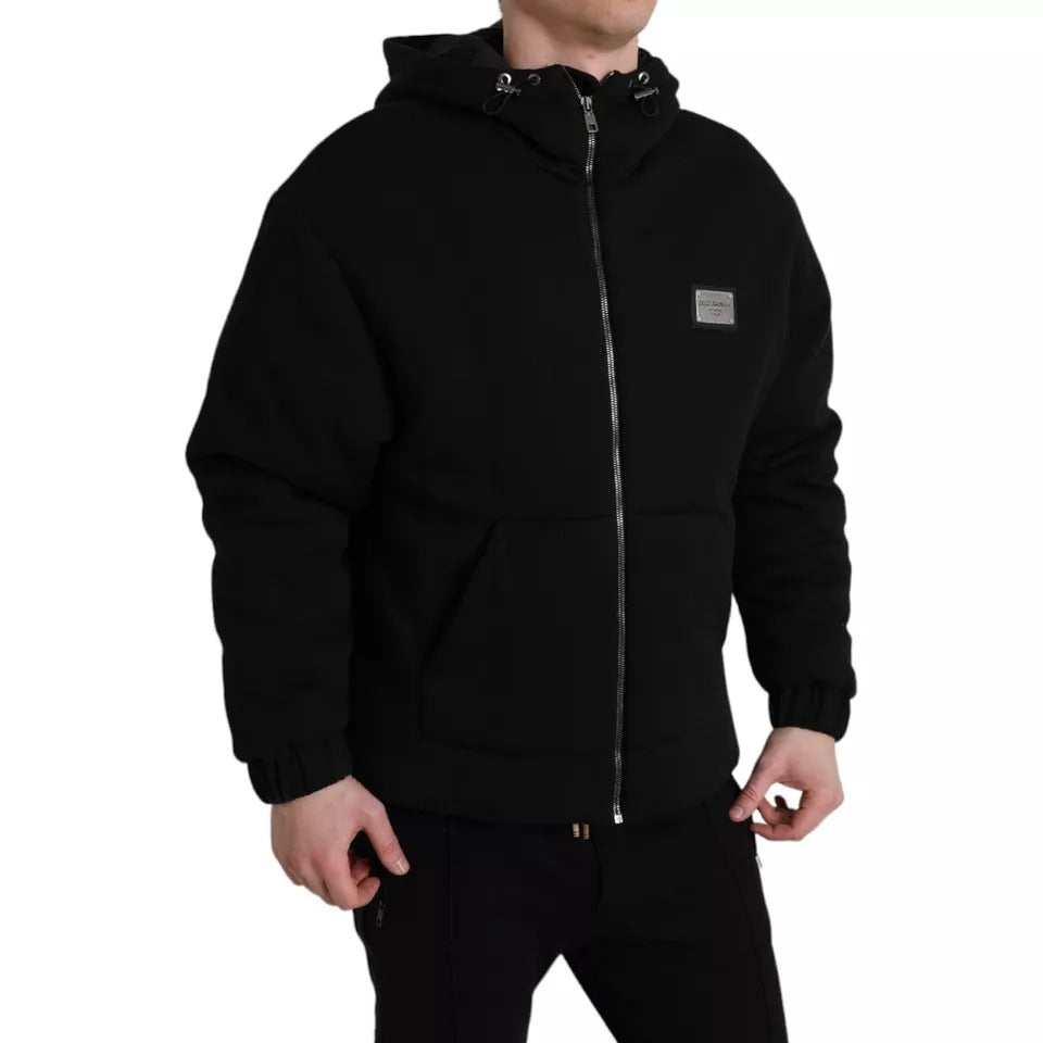Dolce &amp; Gabbana – Schwarze Bomberjacke aus Baumwolle mit Kapuze und Logo für Herren