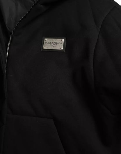 Dolce &amp; Gabbana – Schwarze Bomberjacke aus Baumwolle mit Kapuze und Logo für Herren