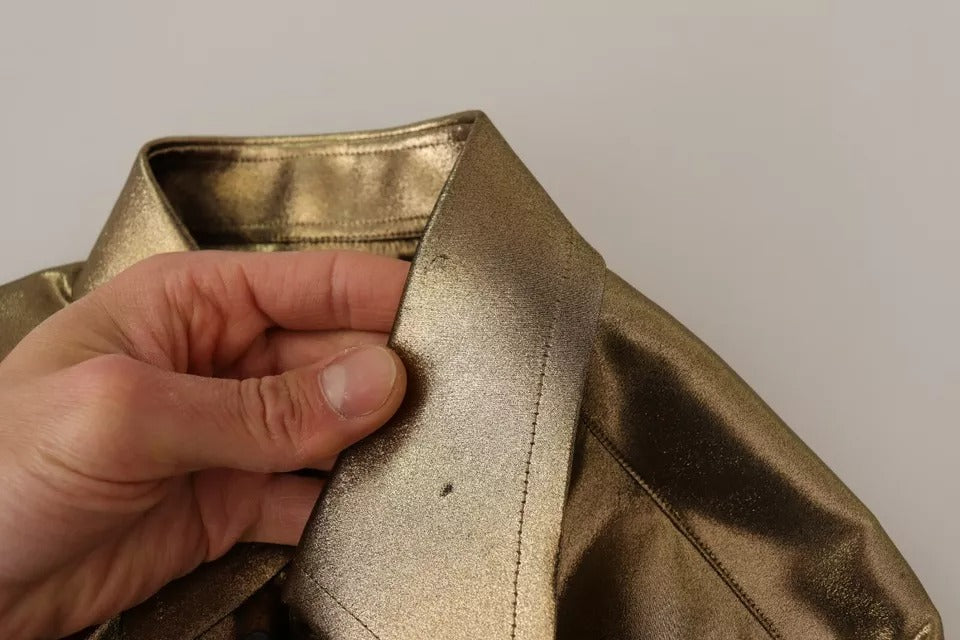 Dolce &amp; Gabbana – Seidenoberhemd mit DG-Kronenstickerei in Metallic-Gold